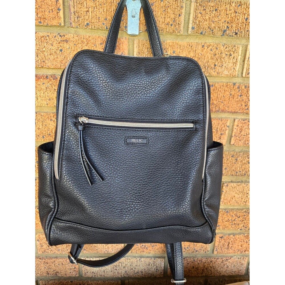 Relic by Fossil Black Pebbled Leather Minimalist Urban Backpack